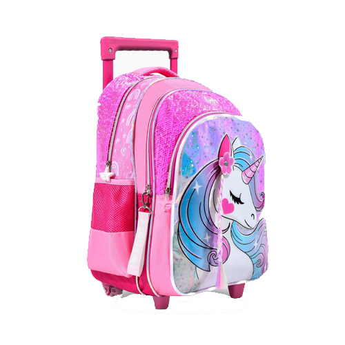 MOCHILA C CARRO 18 FOOTY UNICORNIO TRENZA CON LUZ F1951